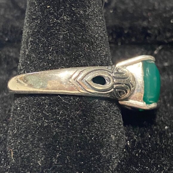 Ring Size 8 Green Onyx Sterling Silver Stamped 925 Vintage Jewelry - Picture 4 of 13